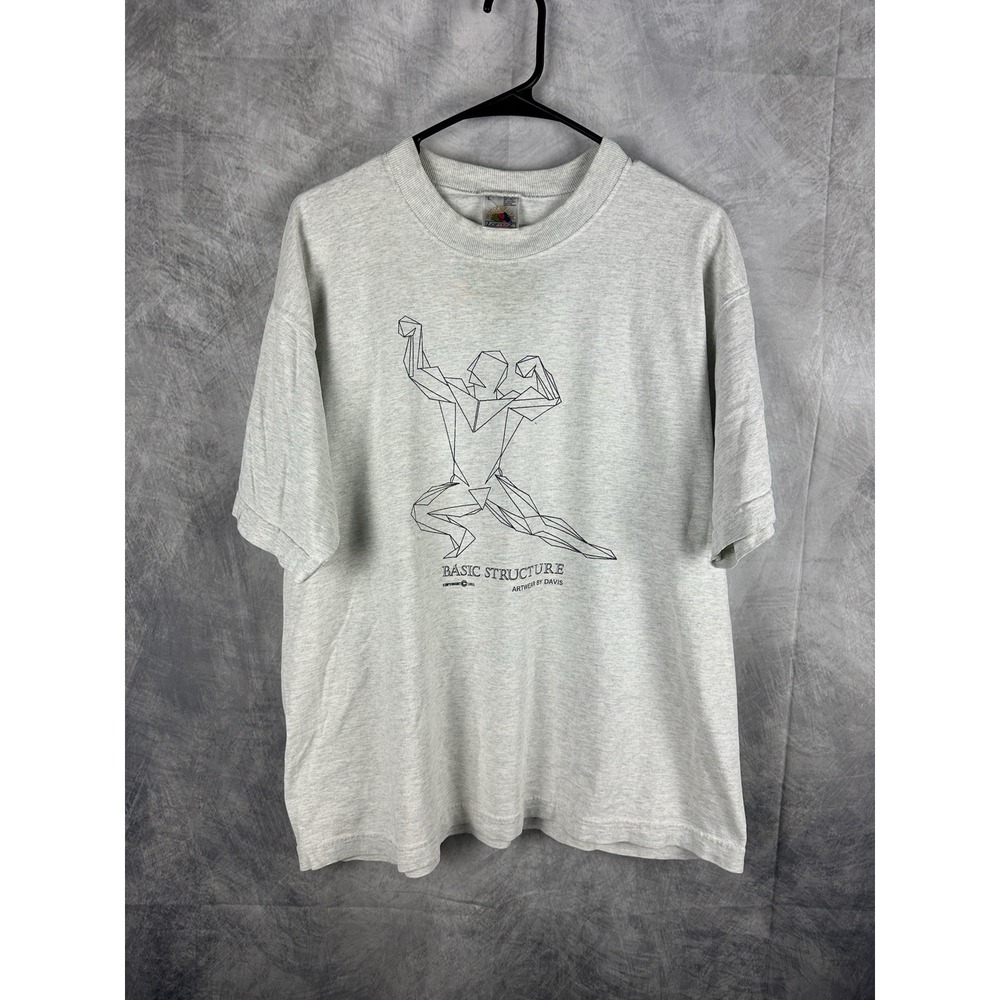 L Vtg 90s Basic Structure Bodybuilder Muscle Posing Gym Arnold T-Shirt